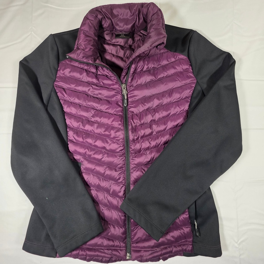 32 Degrees Heat Womens Mixed Media Puffer Jacket Purple Black Size M Full Zip